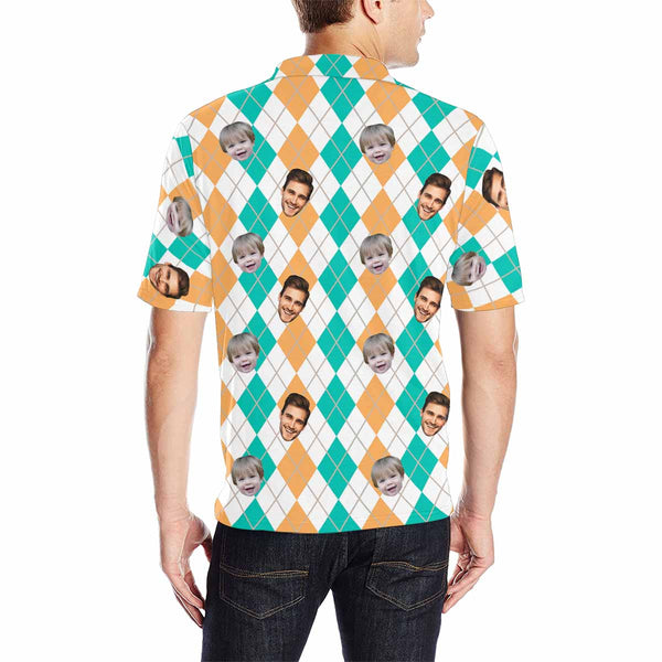 Custom Face Plaid Shirt Men's All Over Print Polo Shirt