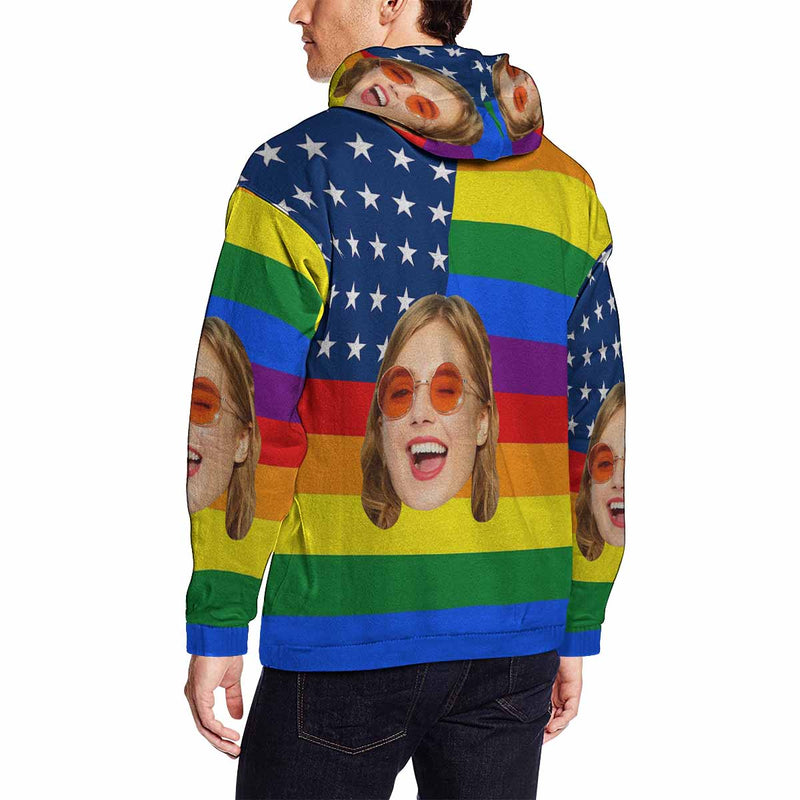 Custom Face Colorful Stripes Men's All Over Print Hoodie