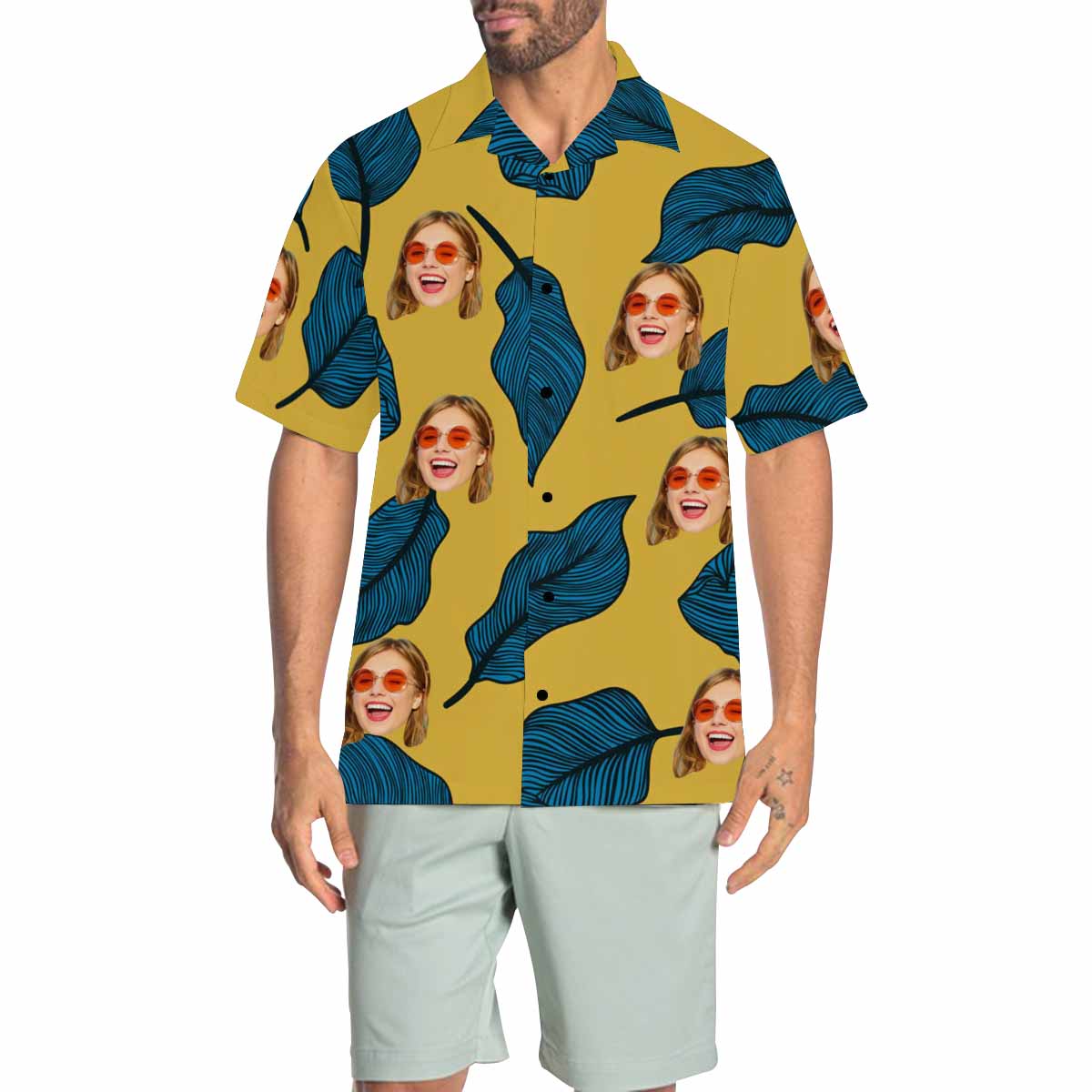 Custom Face Leaves Men's All Over Print Hawaiian Shirt