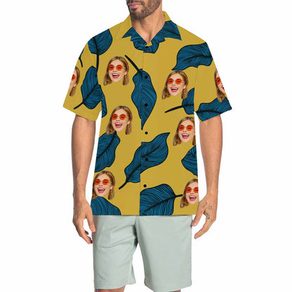 Custom Face Leaves Men's All Over Print Hawaiian Shirt