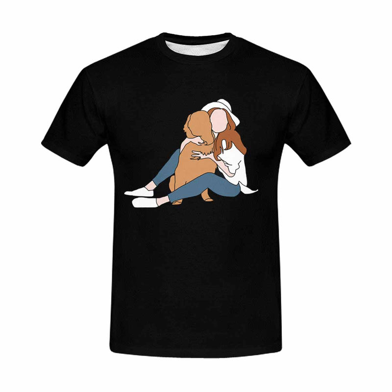 Custom Portrait Outline Shirt, Line Art Photo Shirt For Male, Custom Men's All Over Print T-shirt, Photo Outline Outfit With Pet Black