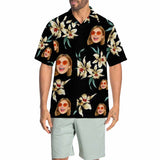 Custom Face Black Men's All Over Print Hawaiian Shirt