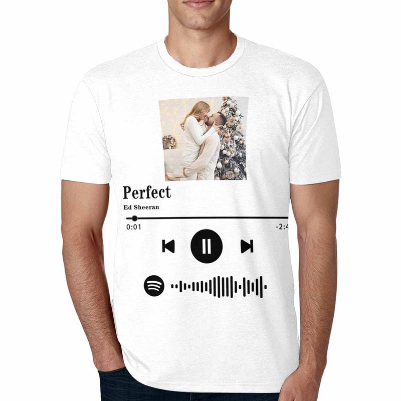 Custom Photo Perfect White Scannable Spotify Code T-shirt Personalized Men's All Over Print T-shirt