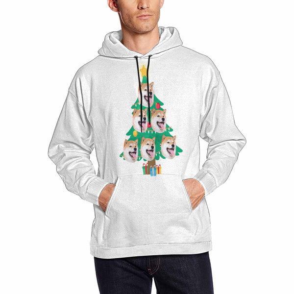 Printing Christmas Tree Hoodie with Face, Custom Men's All Over Print Hoodie Surprise Gifts for Dad Husband Boyfriend