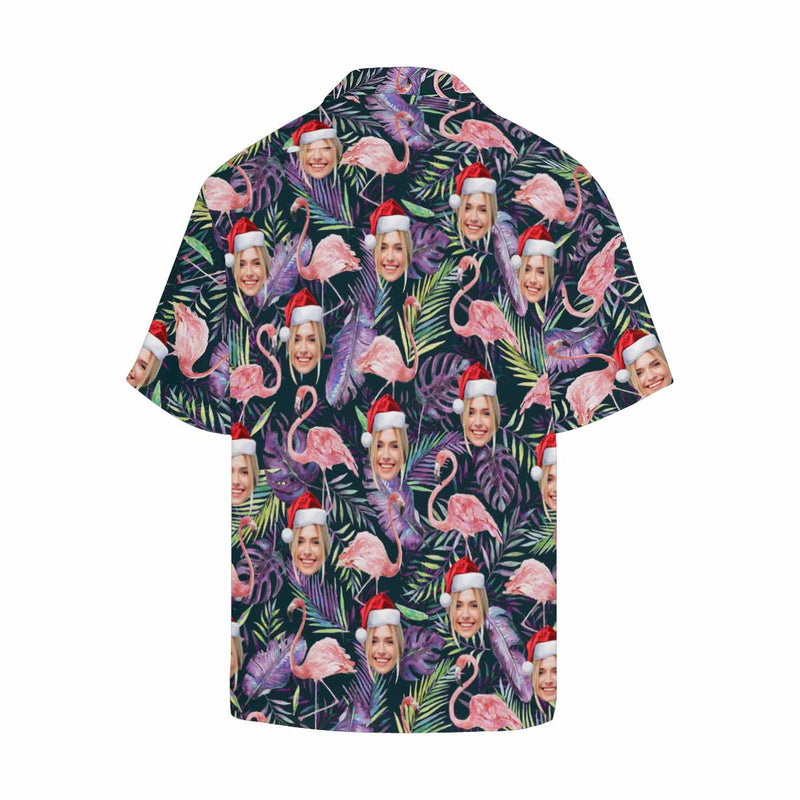 Custom Face Christmas Flamingo Men's All Over Print Hawaiian Shirt, Personalized Aloha Shirt With Photo Summer Beach Party As Gift for Vacation