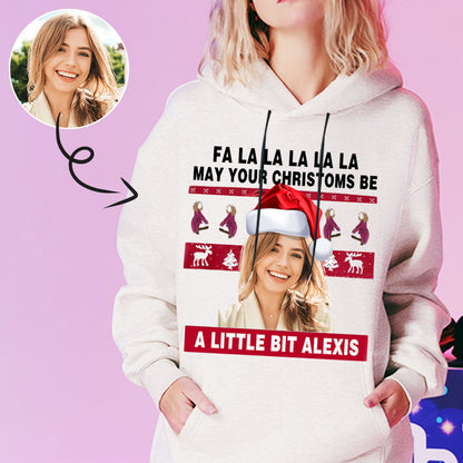 Printing Christmas Hat&Elk Hoodie with Face, Custom Women's All Over Print Hoodie Surprise Gifts for Mon Wife Girlfriend