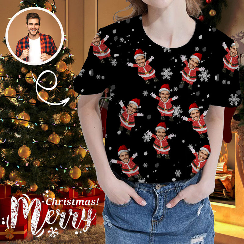 Custom Face Christmas Santa Snowflake Women's All Over Print T-shirt