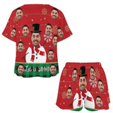 Custom Face Snowman Red Print Pajama Set Women's Short Sleeve Top and Shorts Loungewear Athletic Tracksuits
