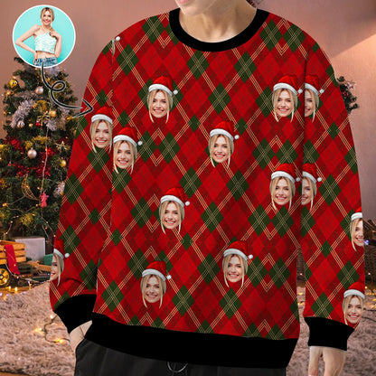 Personalized Christmas With Face, Custom Photo Men's All Over Print Crewneck Sweatshirt