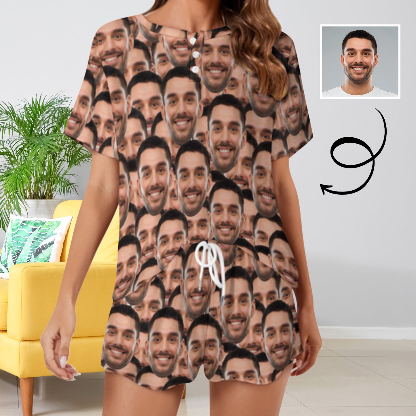 Custom Face Seamless Boyfriend Print Pajama Set Women's Short Sleeve Top and Shorts Loungewear Athletic Tracksuits