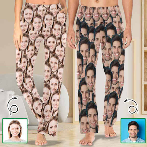 Personalized Long Pajama Pants for Men&Women Custom Seamless Face Sleepwear Slumber Party