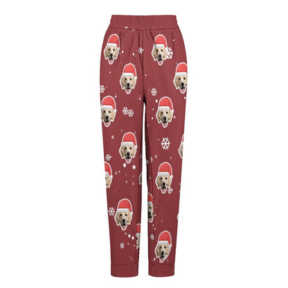 Custom Face Snowflake Christmas Hat Pajama Pants Personalized Long Sleep Pants  Slumber Party