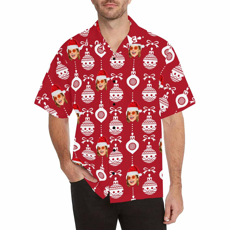 Custom Face Red Christmas Light Men's All Over Print Hawaiian Shirt