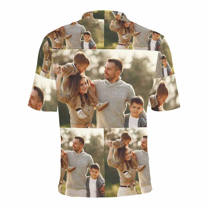 Custom Face Photomosaic Polo Shirt, Personalized Shirt for Men, Photo Men's All Over Print Polo Shirt