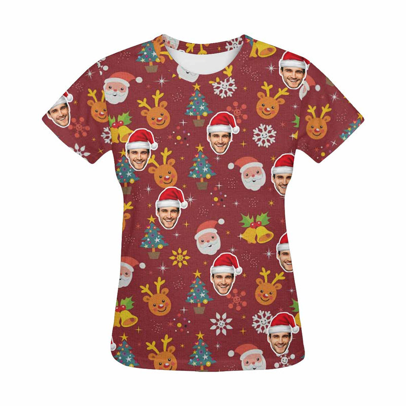 Custom Face Santa Deer Tree Women's All Over Print T-shirt