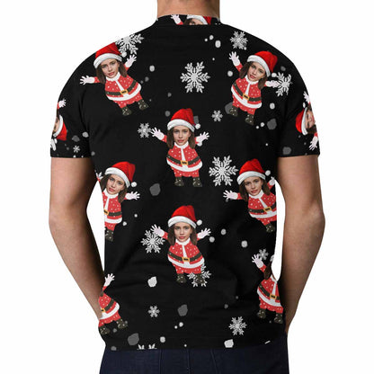 Custom Face White Snowflake Santa Christmas Tee Put Your Photo on Shirt Unique Design Men's All Over Print T-shirt