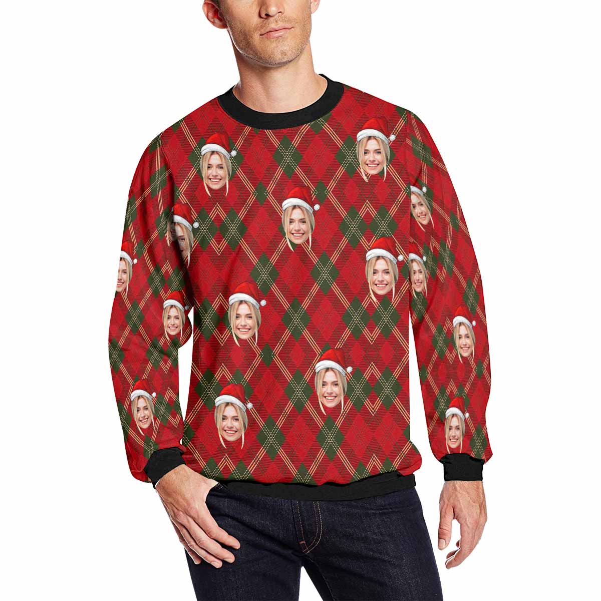 Personalized Christmas With Face, Custom Photo Men's All Over Print Crewneck Sweatshirt