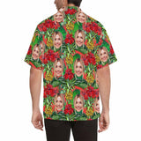 Custom Face Red Flower Men's All Over Print Hawaiian Shirt, Personalized Aloha Shirt With Photo Summer Beach Party As Gift for Vacation