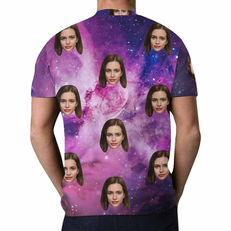 Custom Face Purple Starry Sky Tee Put Your Photo on Shirt Unique Design Men's All Over Print T-shirt