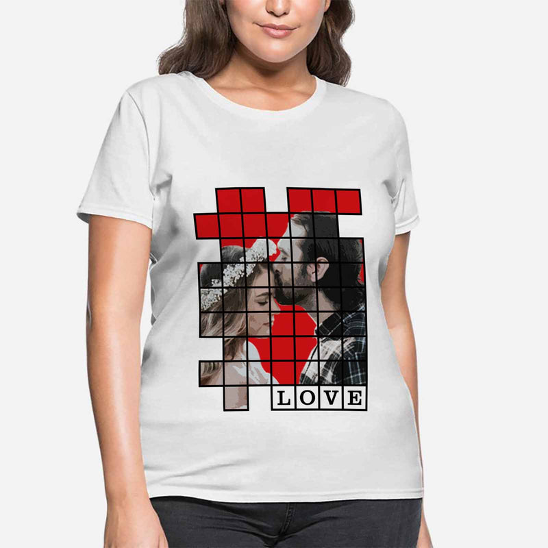Custom Photo Couple Love Puzzle Women's All Over Print T-shirt