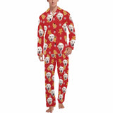 Custom Pet Face Pajamas Cookie Red Sleepwear Personalized Men's Long Pajama Set