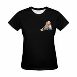 Custom Portrait Outline Shirt, Line Art Photo Shirt For Female, Custom Women's All Over Print T-shirt, Photo Outline Outfit With Pet Black