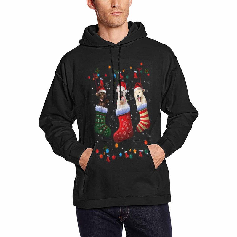 Printing Christmas Stocking Hoodie with Face, Custom Men's All Over Print Hoodie Surprise Gifts for Dad Husband Boyfriend