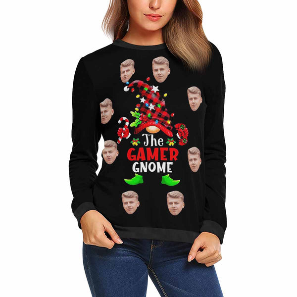 Custom Face The Gamer Women's All Over Print Crewneck Sweatshirt, Personalized Sweater With Photo