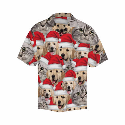 Custom Face Pet Red Christmas Hat Men's All Over Print Hawaiian Shirt