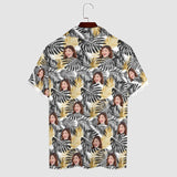 Custom Face Leaves Men's Lapel Shirt Cuban Collar Hawaiian Shirt