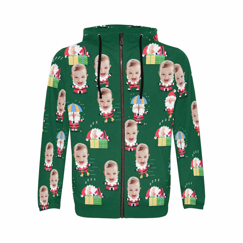 Custom Face Cute Baby Christmas Men's All Over Print Full Zip Hoodie