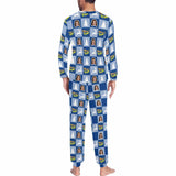 Custom Face Christmas Tree and Elk Blue Grids Men's Long Pajama Set