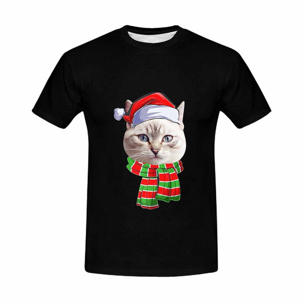 Custom Face Cute Pet&Christmas Scarf Tee Put Your Photo on Shirt Unique Design Men's All Over Print T-shirt