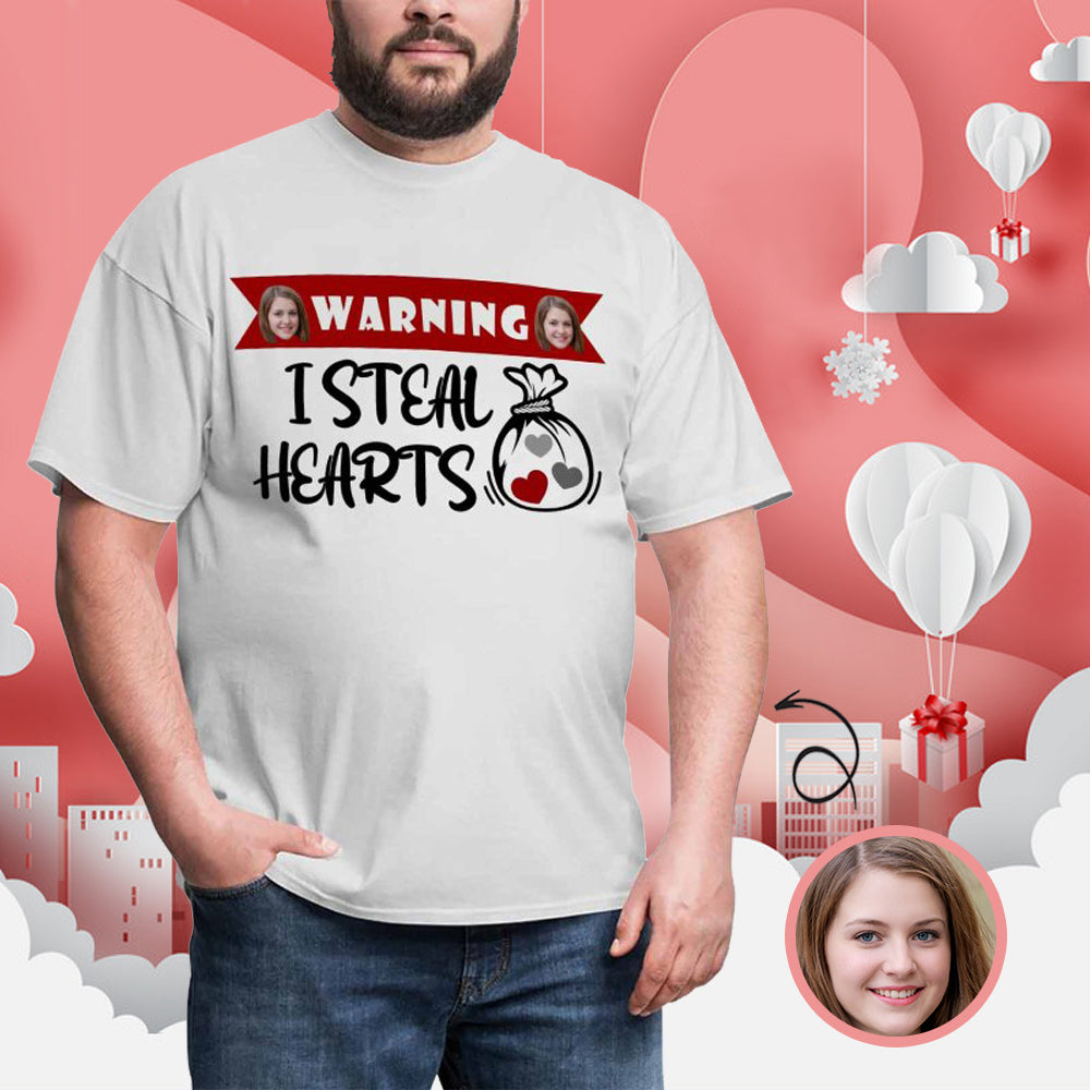 Custom Face Warning I Steal Hearts Tee Put Your Photo on Shirt Unique Design Men's All Over Print T-shirt