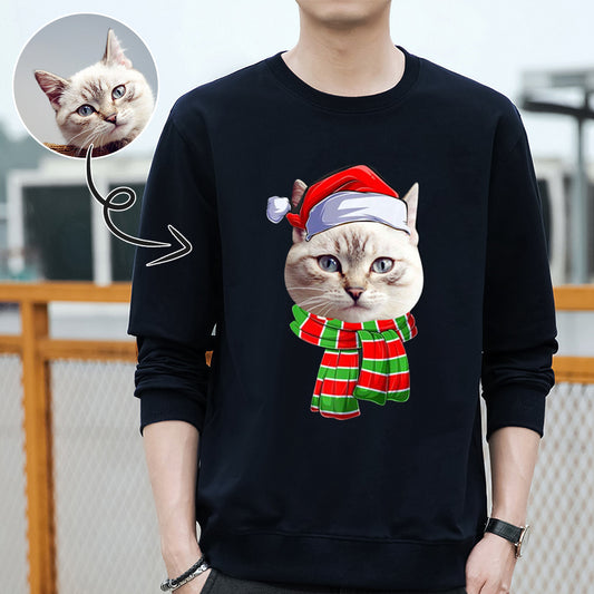 Personalized Pet&Scarf Sweater With Face, Custom Photo Men's All Over Print Crewneck Sweatshirt