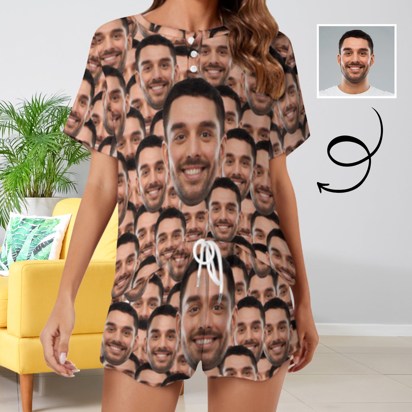 Custom Face Your Lover Print Pajama Set Women's Short Sleeve Top and Shorts Loungewear Athletic Tracksuits