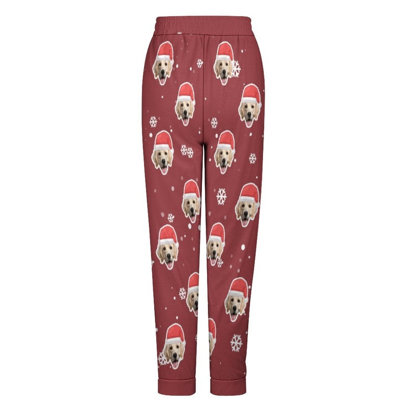 Custom Face Snowflake Christmas Hat Pajama Pants Personalized Long Sleep Pants  Slumber Party