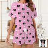 Personalized Photo Pajama Set Purple Women's Short Loungewear Athletic Tracksuits With Face On It