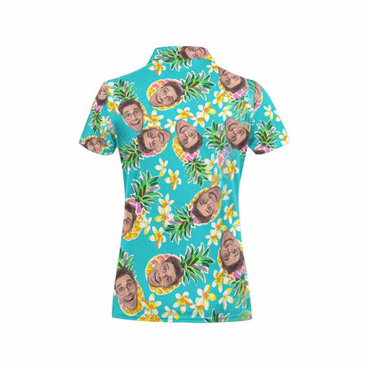 Custom Face Green Pineapple Polo Shirt, Personlized Shirt For Women, Photo Women's All Over Print Polo Shirt