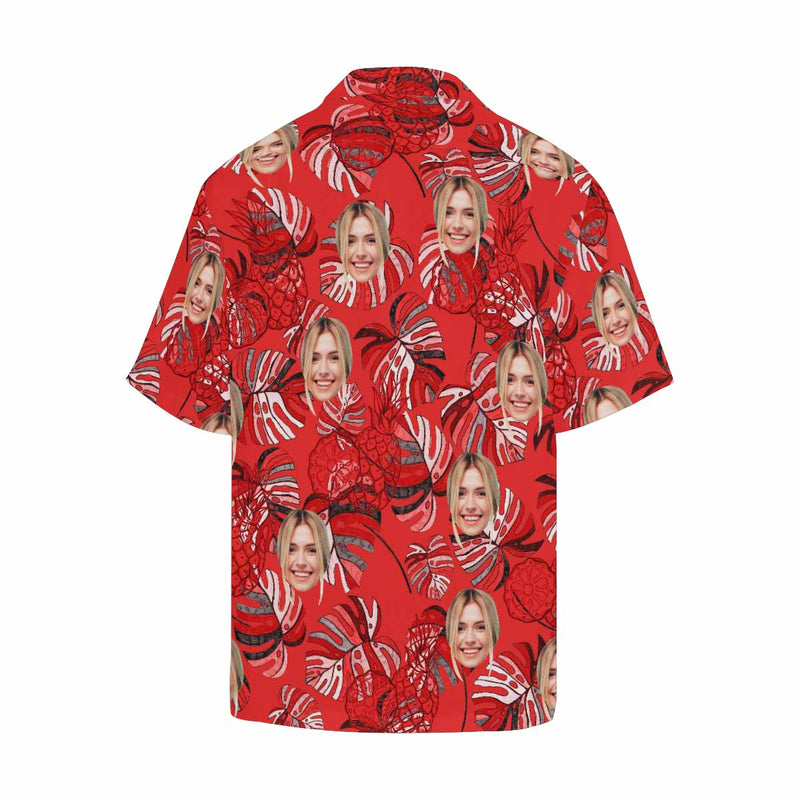 Custom Face Red Pineapple Men's All Over Print Hawaiian Shirt, Personalized Aloha Shirt With Photo Summer Beach Party As Gift for Vacation