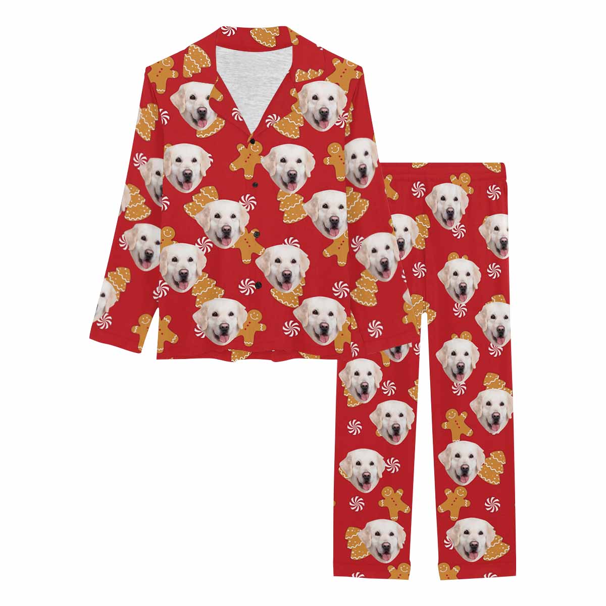 Custom Face Pajamas Cookie Red Sleepwear Personalized Women's Long Pajama Set