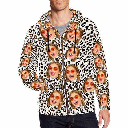 Custom Face Leopard Men's All Over Print Full Zip Hoodie