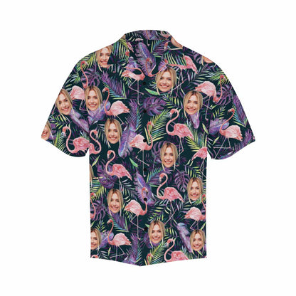 Custom Face Flamingo Men's All Over Print Hawaiian Shirt, Personalized Aloha Shirt With Photo Summer Beach Party As Gift for Vacation