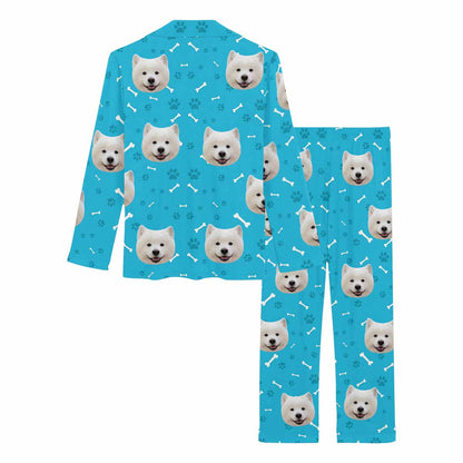 Custom Face My Pet Dog Paw and Bone Women's Long Pajama Set