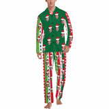 Custom Face Pajamas Red&Green Vertical Stripe Sleepwear Personalized Men's Long Pajama Set