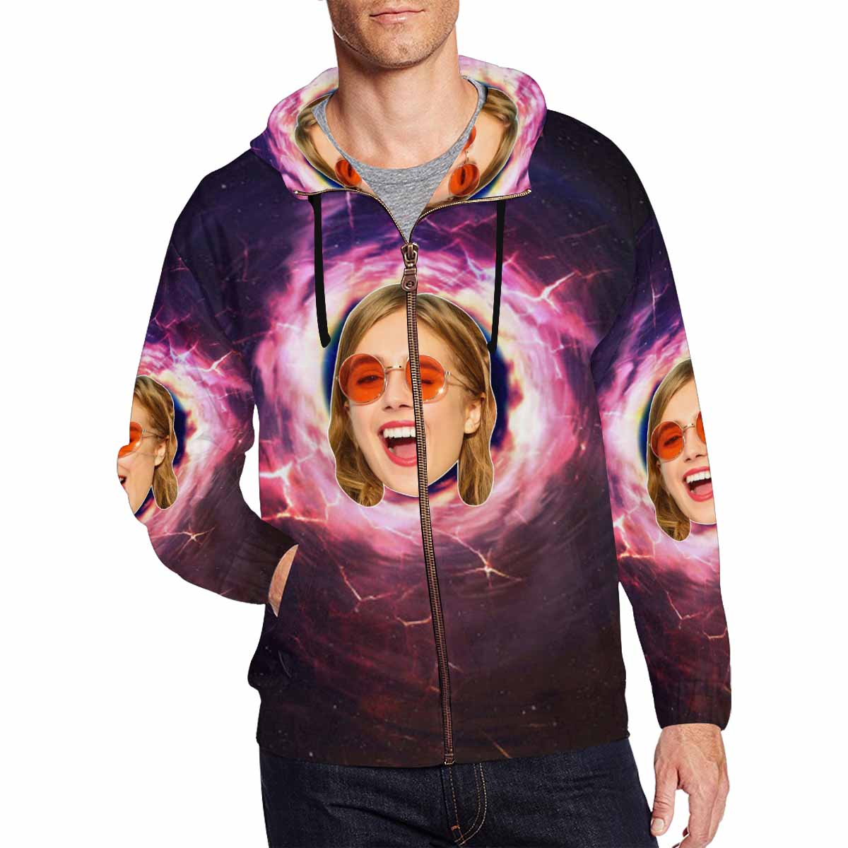 Custom Face Purple Whirlpool Men's All Over Print Full Zip Hoodie