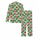 Custom Face Pajamas Green Rhombus Lattice Sleepwear Personalized Women's Long Pajama Set