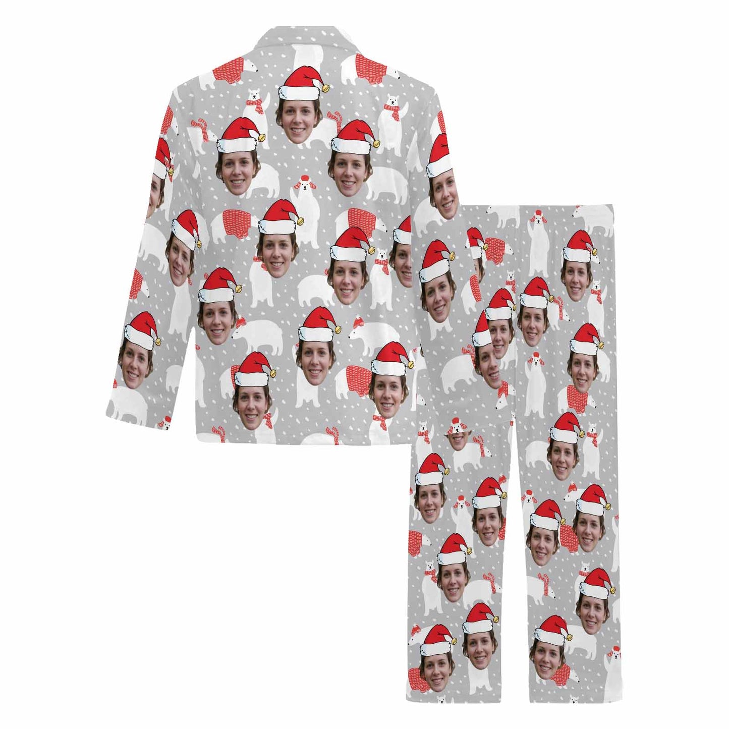 Custom Face Pajamas Polobear Sleepwear Personalized Men's Long Pajama Set