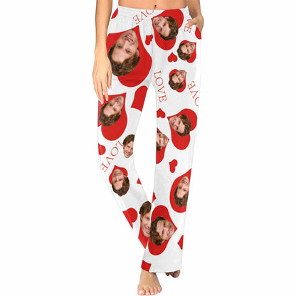 Custom Face Heart Love Sleepwear Personalized Women's Slumber Party Long Pajama Pants