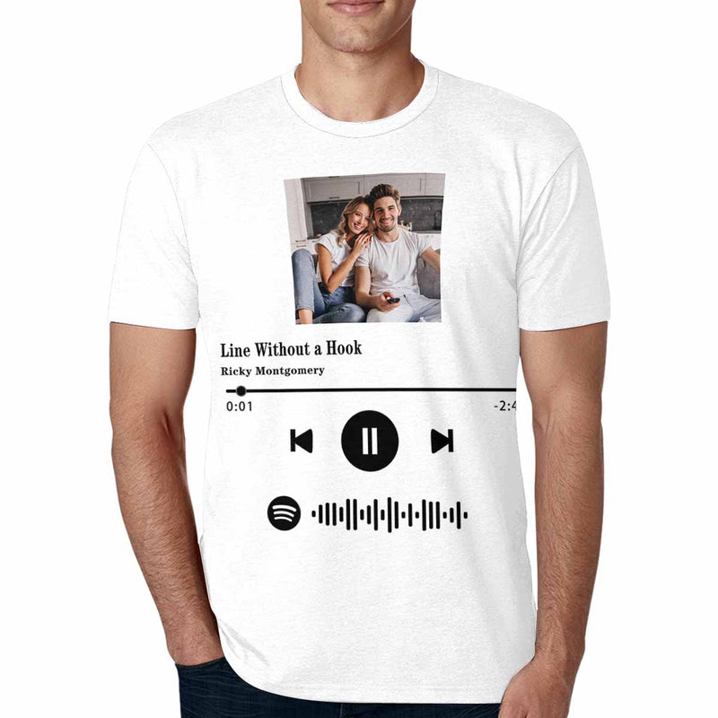 Custom Photo Line Without A Hook White Scannable Spotify Code T-shirt Personalized Men's All Over Print T-shirt